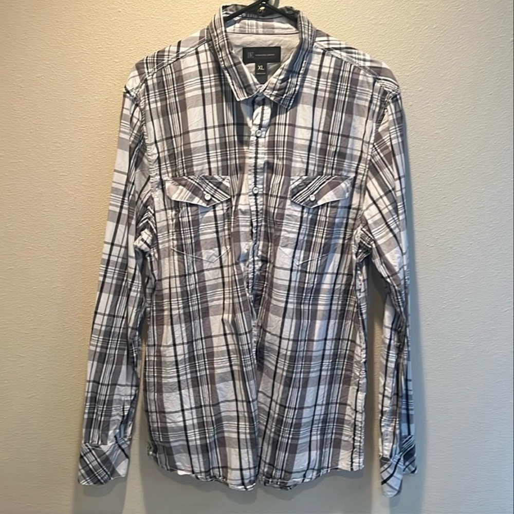 INC International Cocepts Long Sleeve Plaid Dress Shirt